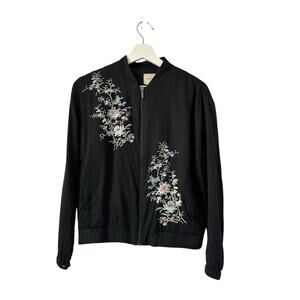 A.Moss Embroidered Floral Black Bomber Jacket size XS
